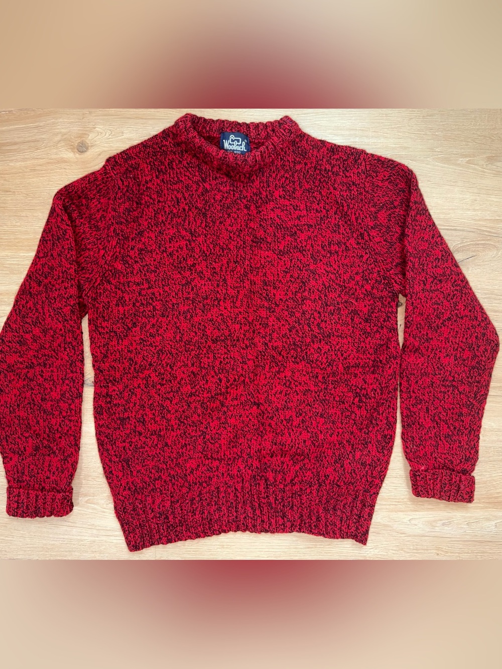 Vintage Woolrich Red Black Marled Knit Sweater Medium 80s 90s